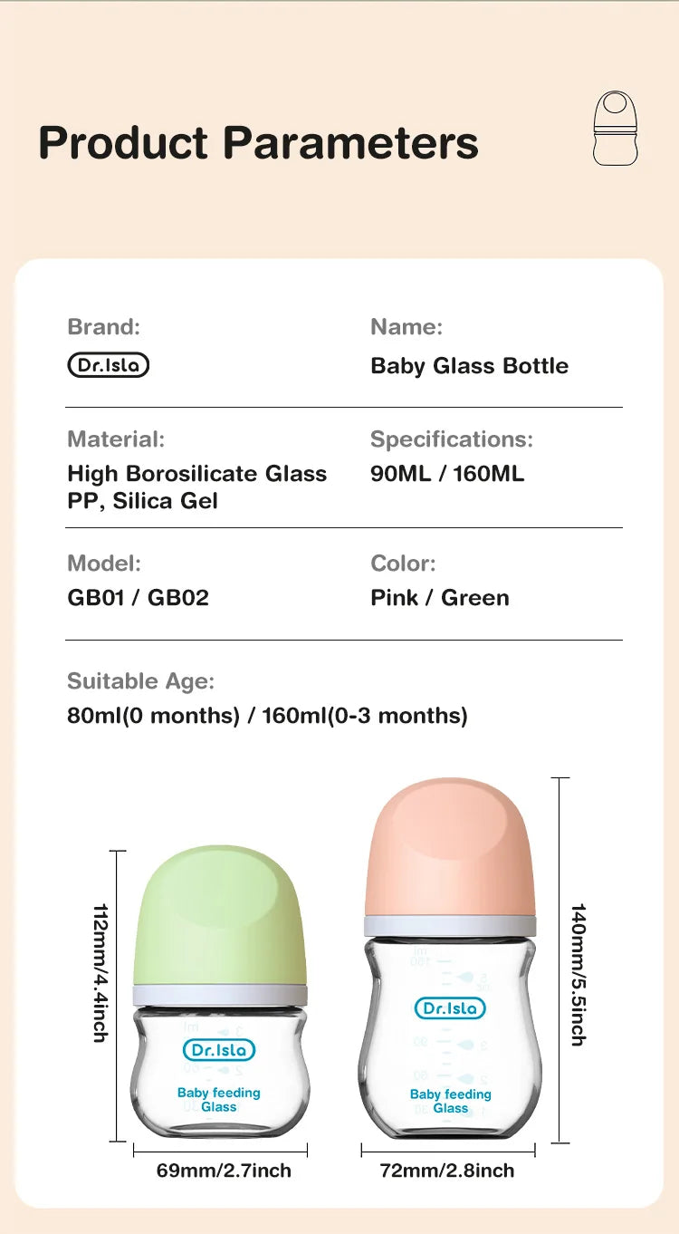 Baby Anti-flatulence BPA free Glass Bottle